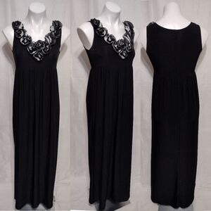 Nic & Dom Black Floral Applique Empire Maxi Dress Medium Wedding Guest Romantic